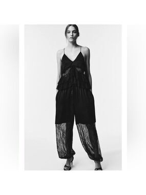 Zara LIMITED EDITION COMBINED LACE PANTS black Sz L